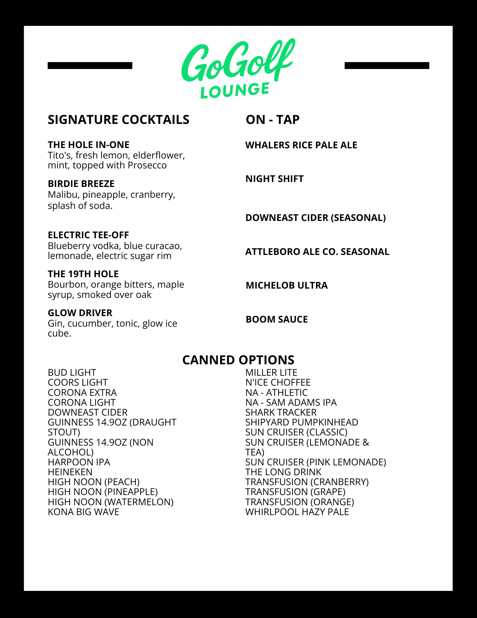 Drinks Menu